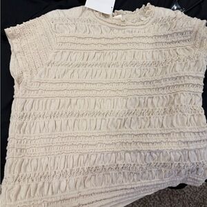 Cream Textured Short Sleeve Top